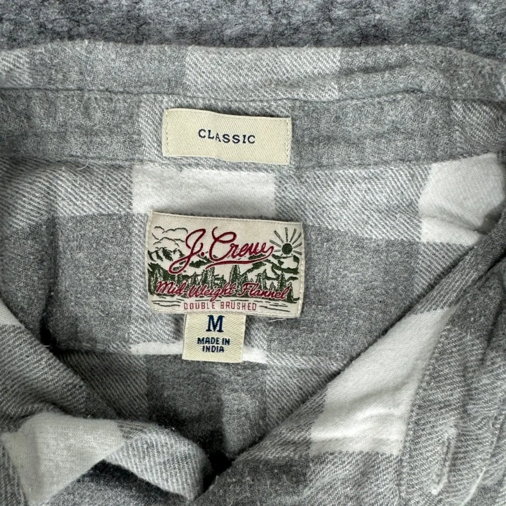 J Crew Classic Fit Double Brushed Flannel Shirt‎ Plaid Grey White Size Medium